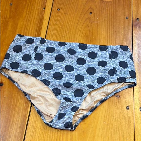 Unworn!! J CREW XL Denim Blue Polka Dot High Waisted Brief Bikini Bottoms - Picture 1 of 6